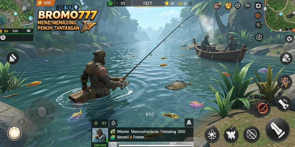 Screenshot gameplay BROMO77 menampilkan momen menangkap ikan.