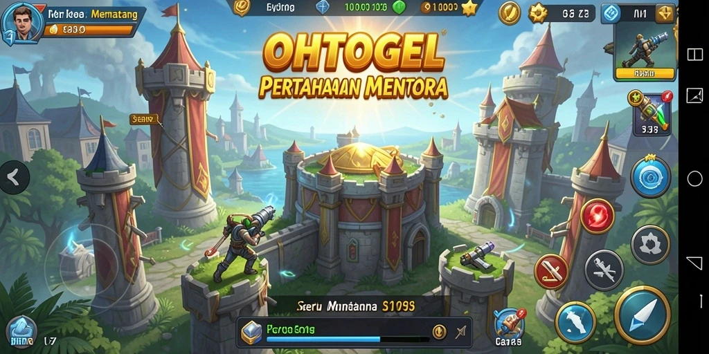 Screenshot gameplay OHTOGEL menampilkan pertahanan menara yang epik.