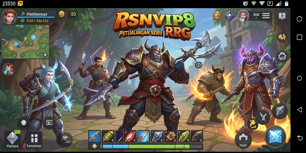 Screenshot gameplay RSNVIP8 menampilkan pertarungan seru dan karakter yang menakjubkan.